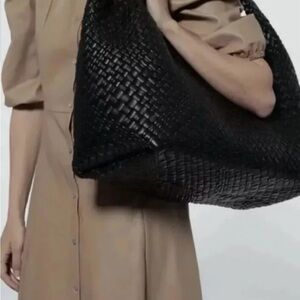 NWT FALOR Firenze Black Made In Italy Leather Woven Bag F3026